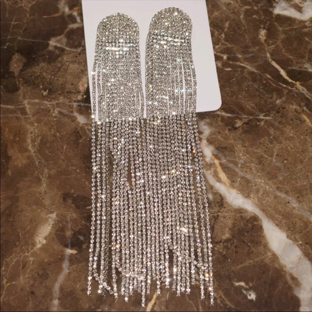 Rhinestone Long Dangling Earrings - image 4